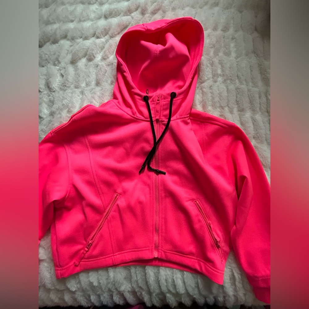 bright pink cropped zip up good quality